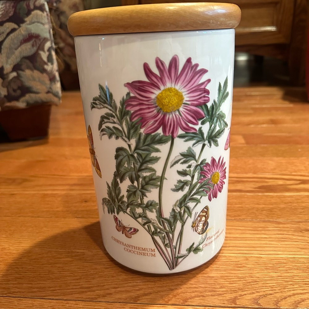 Floral Ceramic Canister with Wooden Lid